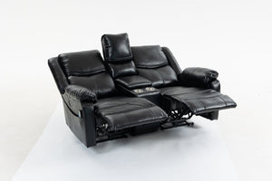 English Elm Artificial Leather Power Reclining Sofa Set with Retro Curves and Matching Coffee Table Black W547S00110