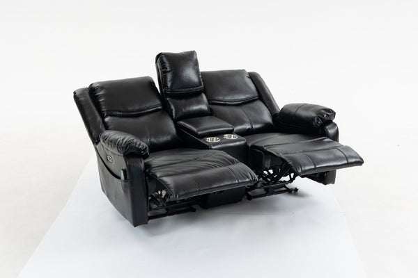 English Elm Artificial Leather Power Reclining Sofa Set with Retro Curves and Matching Coffee Table Black W547S00110