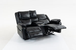 English Elm Artificial Leather Power Reclining Sofa Set with Retro Curves and Matching Coffee Table Black W547S00110