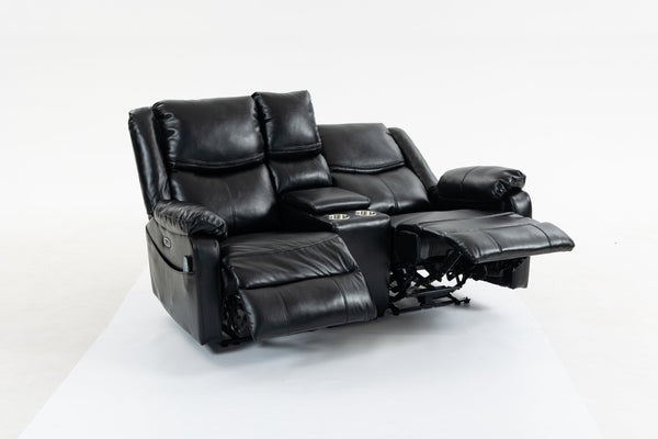 English Elm Artificial Leather Power Reclining Sofa Set with Retro Curves and Matching Coffee Table Black W547S00110
