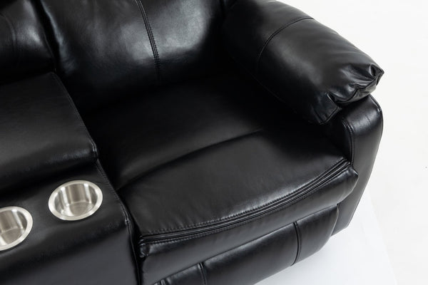 English Elm Artificial Leather Power Reclining Sofa Set with Retro Curves and Matching Coffee Table Black W547S00110