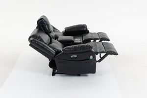 English Elm Artificial Leather Power Reclining Sofa Set with Retro Curves and Matching Coffee Table Black W547S00110