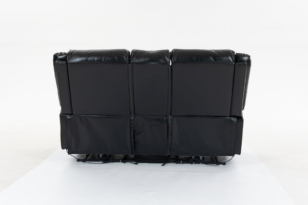English Elm Artificial Leather Power Reclining Sofa Set with Retro Curves and Matching Coffee Table Black W547S00110