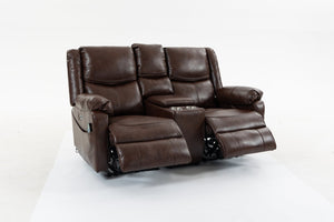 English Elm Artificial Leather Power Reclining Sofa Set with Retro Curves and Matching Coffee Table Brown W547S00111