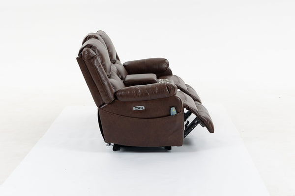 English Elm Artificial Leather Power Reclining Sofa Set with Retro Curves and Matching Coffee Table Brown W547S00111