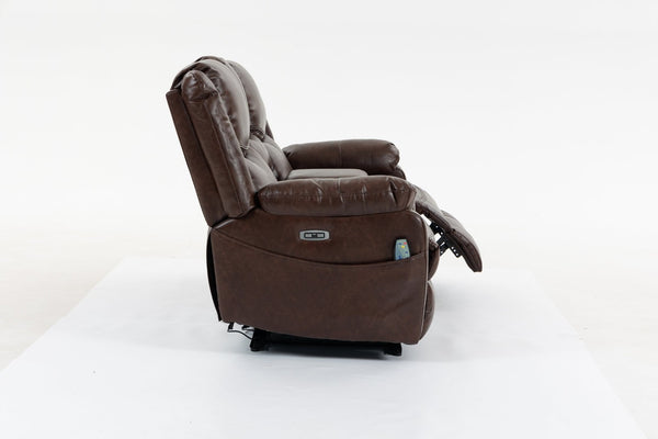 English Elm Artificial Leather Power Reclining Sofa Set with Retro Curves and Matching Coffee Table Brown W547S00111
