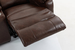 English Elm Artificial Leather Power Reclining Sofa Set with Retro Curves and Matching Coffee Table Brown W547S00111