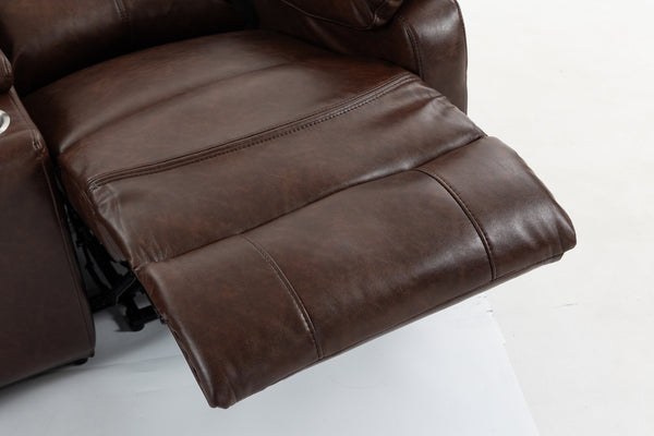 English Elm Artificial Leather Power Reclining Sofa Set with Retro Curves and Matching Coffee Table Brown W547S00111