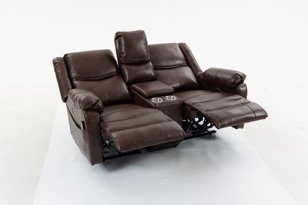 English Elm Artificial Leather Power Reclining Sofa Set with Retro Curves and Matching Coffee Table Brown W547S00111