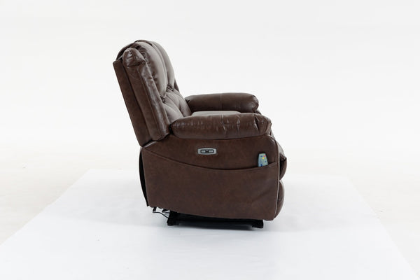 English Elm Artificial Leather Power Reclining Sofa Set with Retro Curves and Matching Coffee Table Brown W547S00111