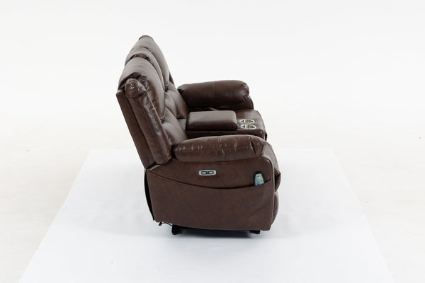 English Elm Artificial Leather Power Reclining Sofa Set with Retro Curves and Matching Coffee Table Brown W547S00111