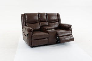 English Elm Artificial Leather Power Reclining Sofa Set with Retro Curves and Matching Coffee Table Brown W547S00111