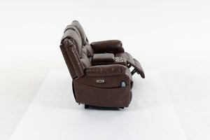English Elm Artificial Leather Power Reclining Sofa Set with Retro Curves and Matching Coffee Table Brown W547S00111