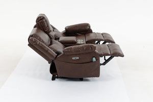 English Elm Artificial Leather Power Reclining Sofa Set with Retro Curves and Matching Coffee Table Brown W547S00111