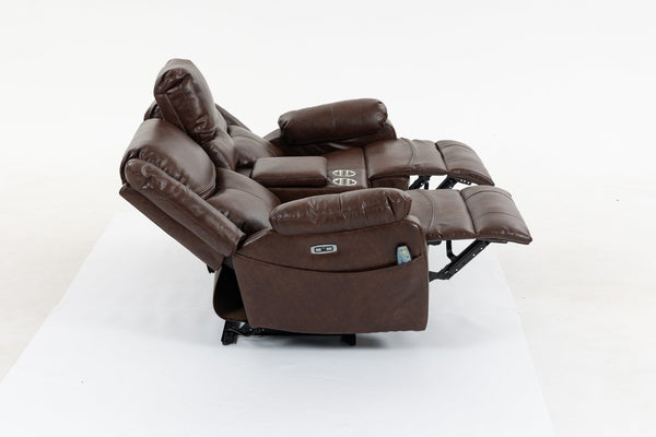 English Elm Artificial Leather Power Reclining Sofa Set with Retro Curves and Matching Coffee Table Brown W547S00111
