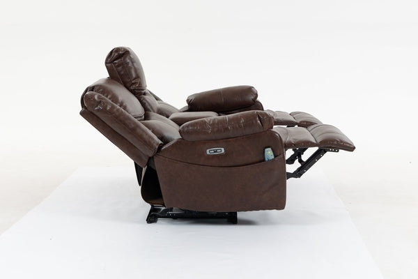 English Elm Artificial Leather Power Reclining Sofa Set with Retro Curves and Matching Coffee Table Brown W547S00111