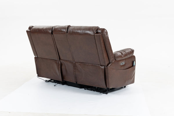 English Elm Artificial Leather Power Reclining Sofa Set with Retro Curves and Matching Coffee Table Brown W547S00111