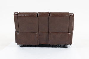 English Elm Artificial Leather Power Reclining Sofa Set with Retro Curves and Matching Coffee Table Brown W547S00111