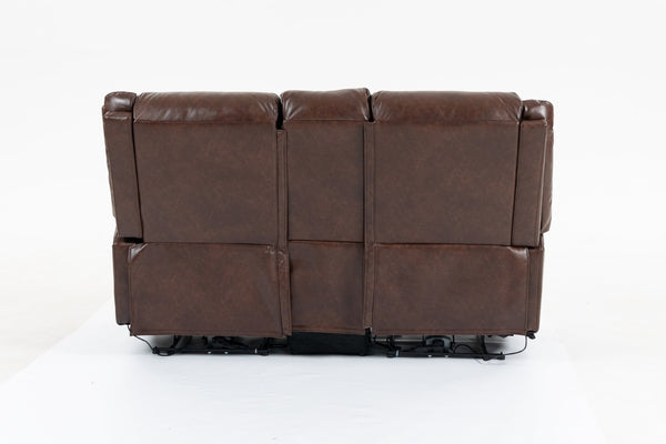 English Elm Artificial Leather Power Reclining Sofa Set with Retro Curves and Matching Coffee Table Brown W547S00111