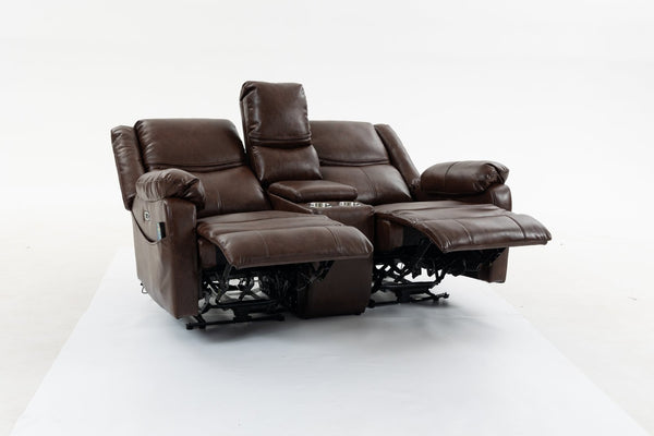 English Elm Artificial Leather Power Reclining Sofa Set with Retro Curves and Matching Coffee Table Brown W547S00111
