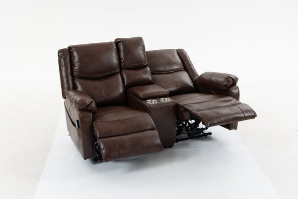 English Elm Artificial Leather Power Reclining Sofa Set with Retro Curves and Matching Coffee Table Brown W547S00111