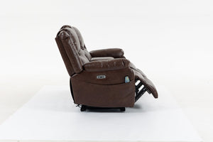 English Elm Artificial Leather Power Reclining Sofa Set with Retro Curves and Matching Coffee Table Brown W547S00111