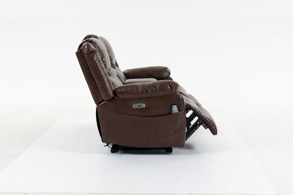 English Elm Artificial Leather Power Reclining Sofa Set with Retro Curves and Matching Coffee Table Brown W547S00111