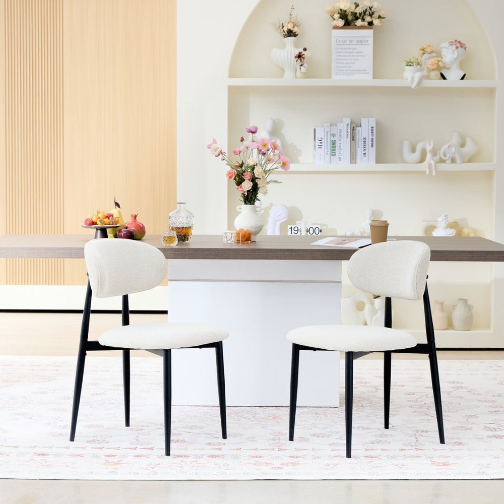 English Elm Fabric Upholstered Dining Chairs Set of 2 with Matte Black Metal Legs Modern Kitchen Beige W5501P500488