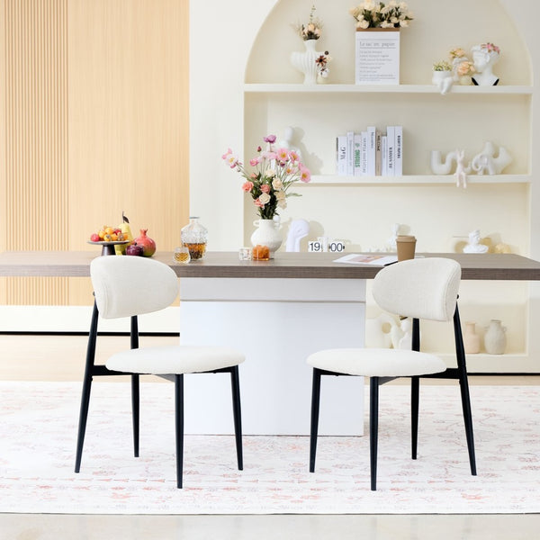 English Elm Fabric Upholstered Dining Chairs Set of 2 with Matte Black Metal Legs Modern Kitchen Beige W5501P500488