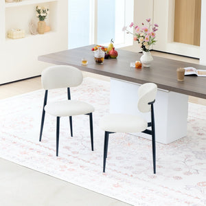 English Elm Fabric Upholstered Dining Chairs Set of 2 with Matte Black Metal Legs Modern Kitchen Beige W5501P500488