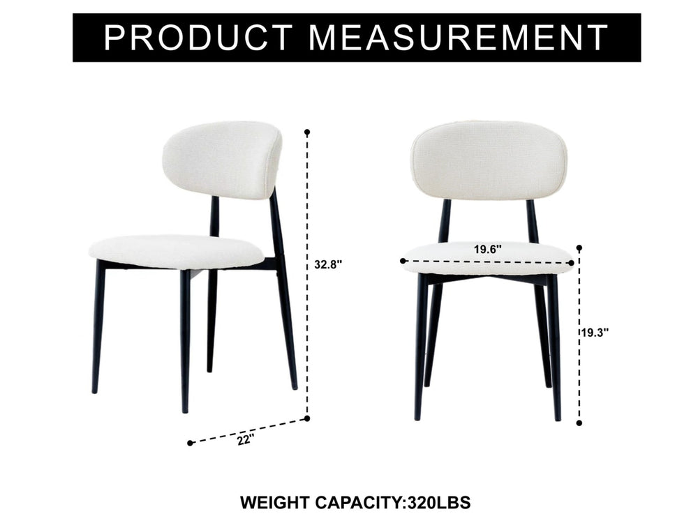 English Elm Fabric Upholstered Dining Chairs Set of 2 with Matte Black Metal Legs Modern Kitchen Beige W5501P500488