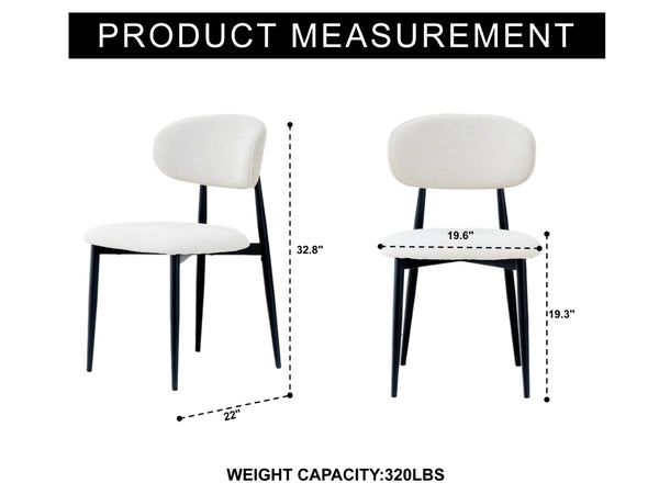 English Elm Fabric Upholstered Dining Chairs Set of 2 with Matte Black Metal Legs Modern Kitchen Beige W5501P500488