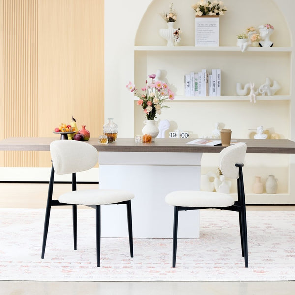English Elm Fabric Upholstered Dining Chairs Set of 2 with Matte Black Metal Legs Modern Kitchen Beige W5501P500488