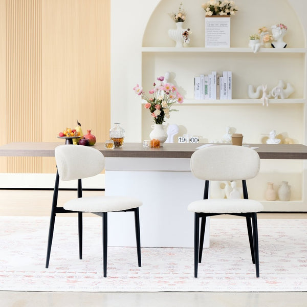 English Elm Fabric Upholstered Dining Chairs Set of 2 with Matte Black Metal Legs Modern Kitchen Beige W5501P500488
