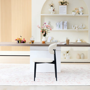 English Elm Fabric Upholstered Dining Chairs Set of 2 with Matte Black Metal Legs Modern Kitchen Beige W5501P500488