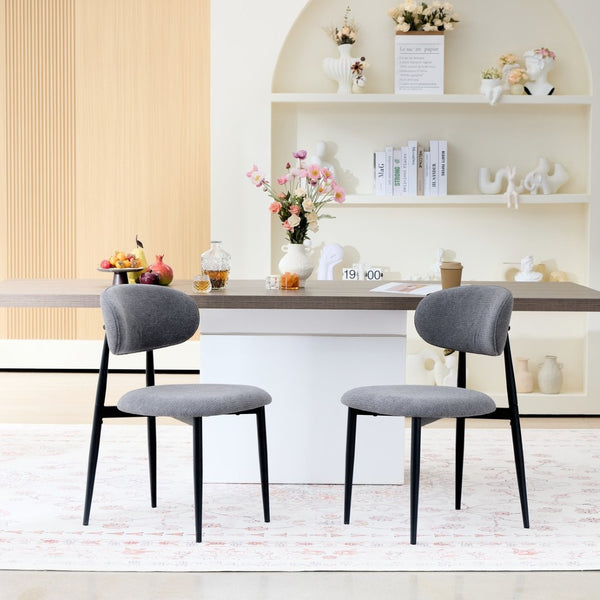 English Elm Fabric Upholstered Dining Chairs Set of 2 with Matte Black Metal Legs Modern Kitchen Grey W5501P500491
