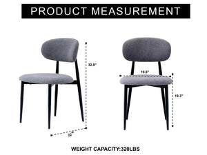English Elm Fabric Upholstered Dining Chairs Set of 2 with Matte Black Metal Legs Modern Kitchen Grey W5501P500491