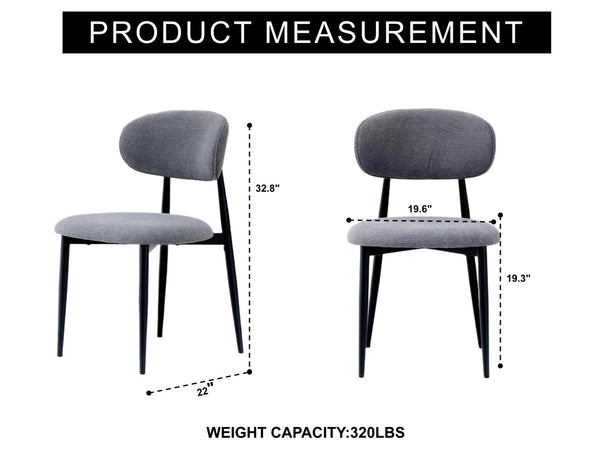 English Elm Fabric Upholstered Dining Chairs Set of 2 with Matte Black Metal Legs Modern Kitchen Grey W5501P500491
