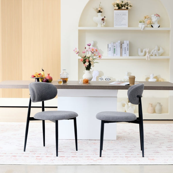 English Elm Fabric Upholstered Dining Chairs Set of 2 with Matte Black Metal Legs Modern Kitchen Grey W5501P500491