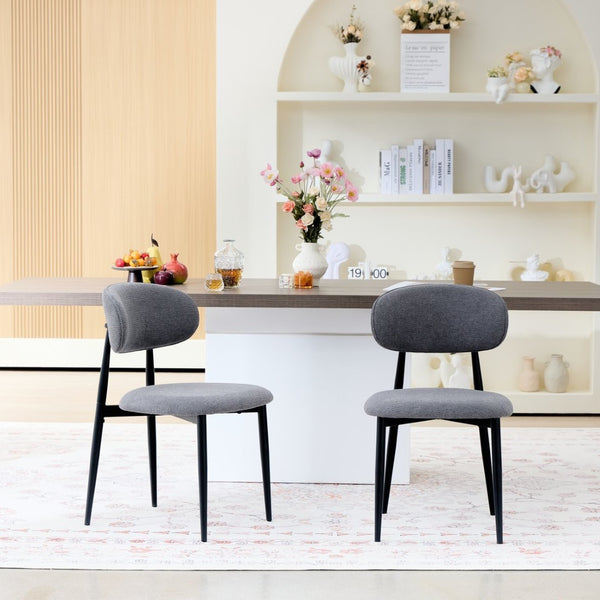 English Elm Fabric Upholstered Dining Chairs Set of 2 with Matte Black Metal Legs Modern Kitchen Grey W5501P500491