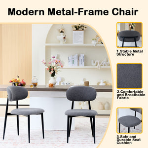 English Elm Fabric Upholstered Dining Chairs Set of 2 with Matte Black Metal Legs Modern Kitchen Grey W5501P500491