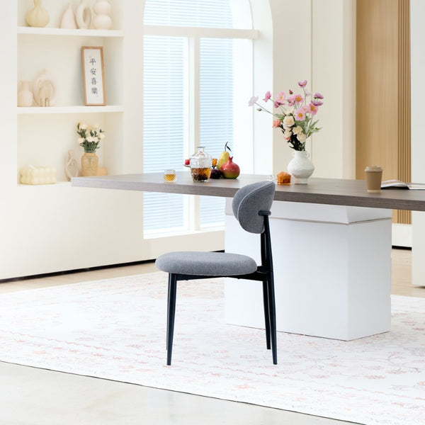 English Elm Fabric Upholstered Dining Chairs Set of 2 with Matte Black Metal Legs Modern Kitchen Grey W5501P500491