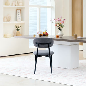 English Elm Fabric Upholstered Dining Chairs Set of 2 with Matte Black Metal Legs Modern Kitchen Grey W5501P500491