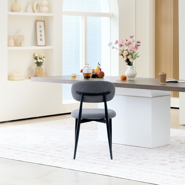 English Elm Fabric Upholstered Dining Chairs Set of 2 with Matte Black Metal Legs Modern Kitchen Grey W5501P500491