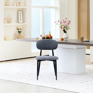 English Elm Fabric Upholstered Dining Chairs Set of 2 with Matte Black Metal Legs Modern Kitchen Grey W5501P500491