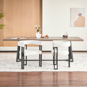 English Elm Upholstered Dining Accent Chairs Set of 2 Fabric Cushioned Semicircular Arm Matte Black Frame Beige W5501P509427