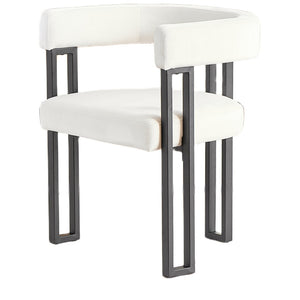 English Elm Upholstered Dining Accent Chairs Set of 2 Fabric Cushioned Semicircular Arm Matte Black Frame Beige W5501P509427