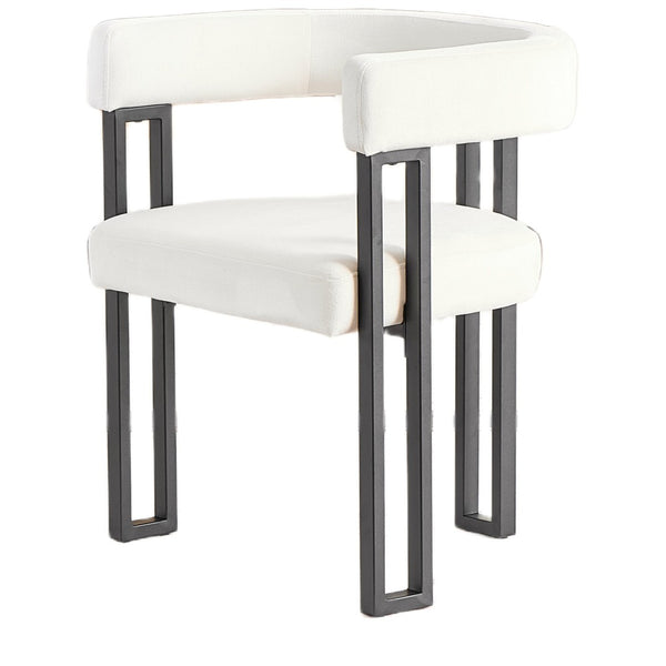 English Elm Upholstered Dining Accent Chairs Set of 2 Fabric Cushioned Semicircular Arm Matte Black Frame Beige W5501P509427