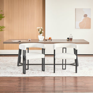 English Elm Upholstered Dining Accent Chairs Set of 2 Fabric Cushioned Semicircular Arm Matte Black Frame Beige W5501P509427