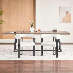 English Elm Upholstered Dining Accent Chairs Set of 2 Fabric Cushioned Semicircular Arm Matte Black Frame Beige W5501P509427